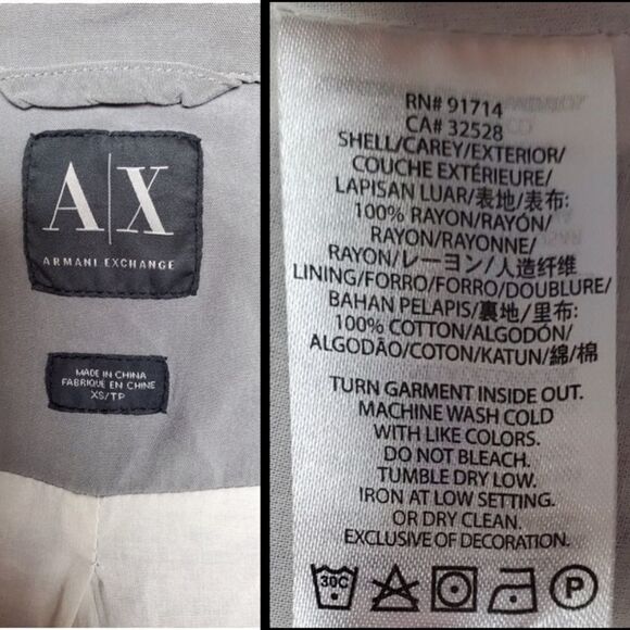 A/X Armani Exchange Coat XS Gray Lightweight - Picture 15 of 16